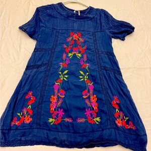 Free People Perfectly Victorian Floral Blue Embroidered Mini Dress. Size XS.